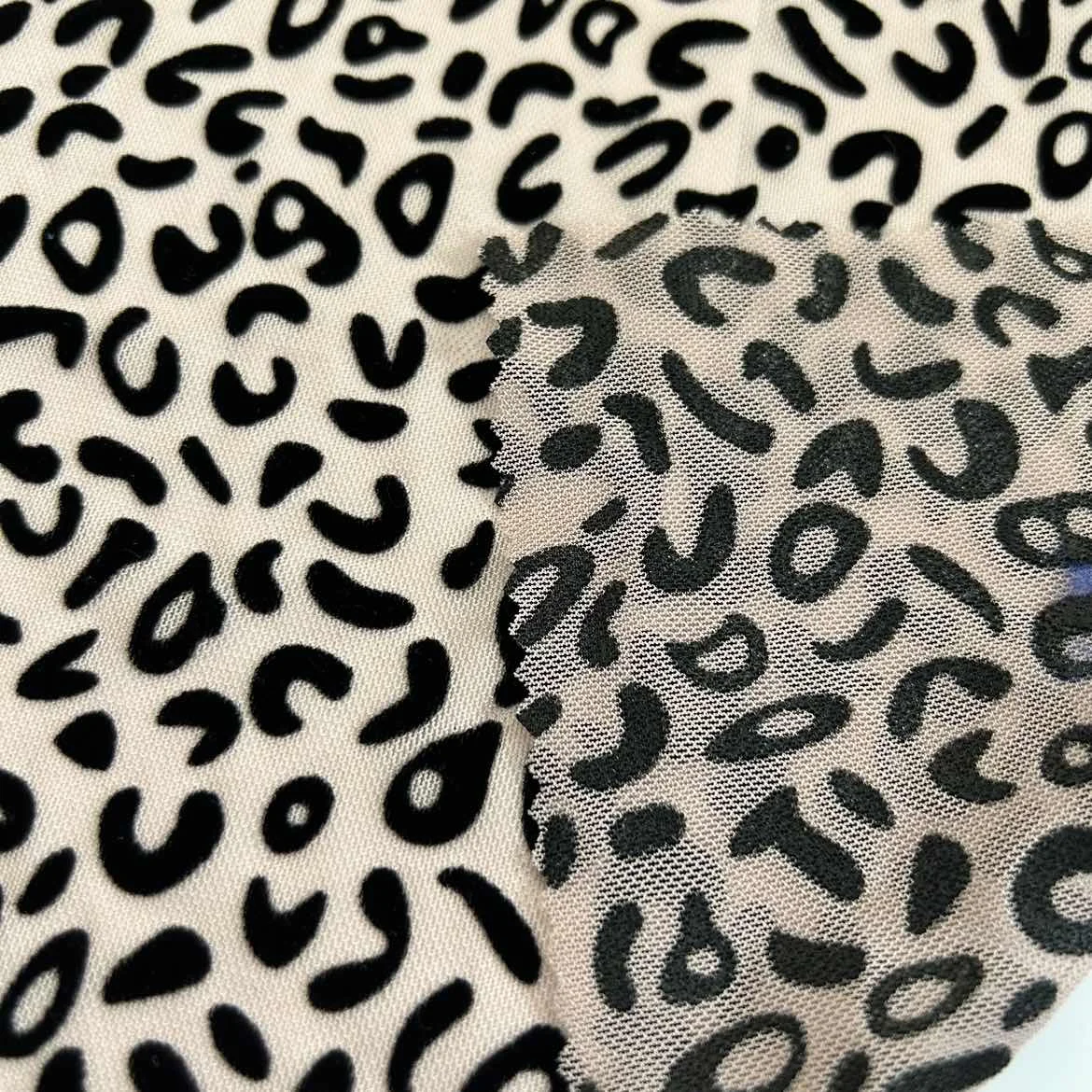 stretch flocking african lace fabric leopard print new design mesh net fabric flocking for dress