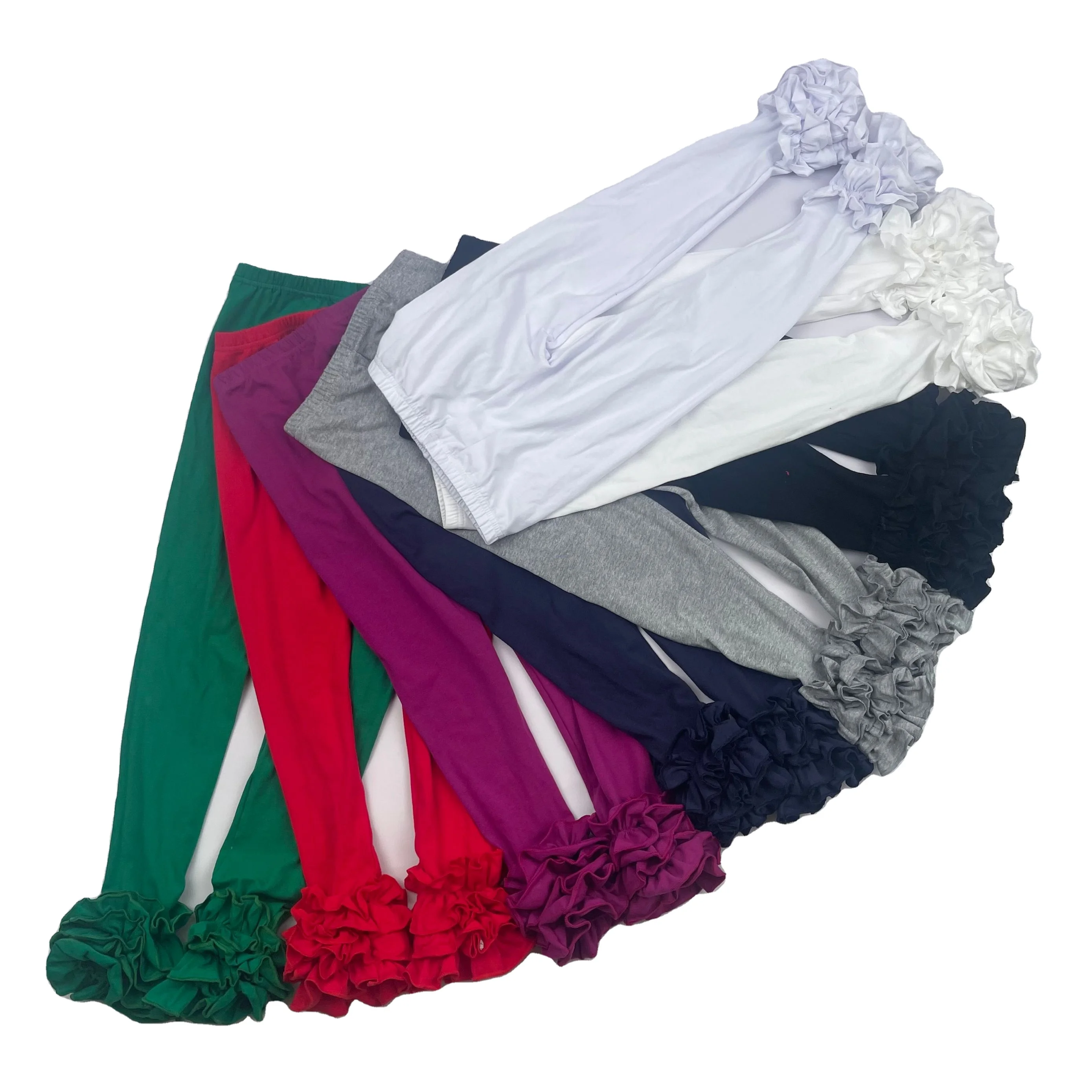 Kids Girls Plus Size Pants Wholesale Solid Cotton Icing Ruffle Leggings Kids for Children Casual OEM