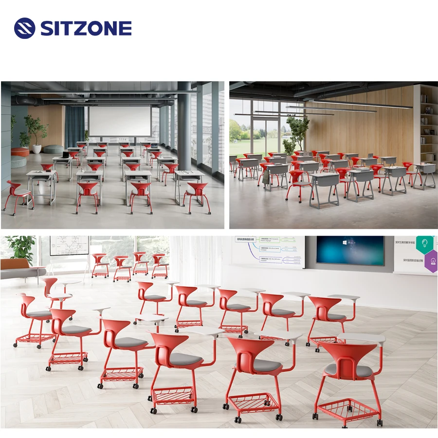 Sitzone Red Color School Class Furniture Project Office Foldable Training Chair With Writing Pad