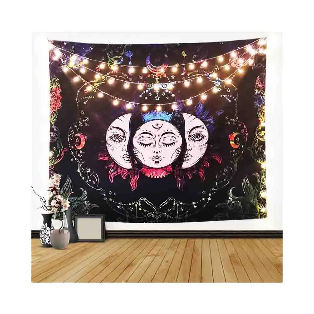Tapestry Wholesale Black Sun Moon Mandala Tapestry Wall Hanging Wing Hippie Wall Carpets Psychedelic Tapestry