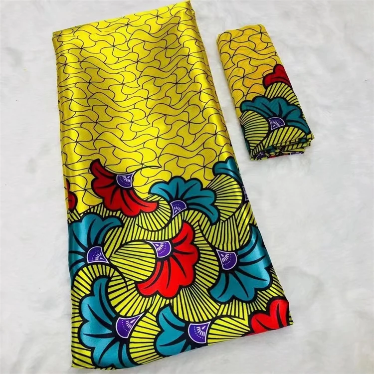African Wax Print Silk Matching Chiffon Fabric Ankara Silk And Chiffon Set For Bride Ankara Fabric