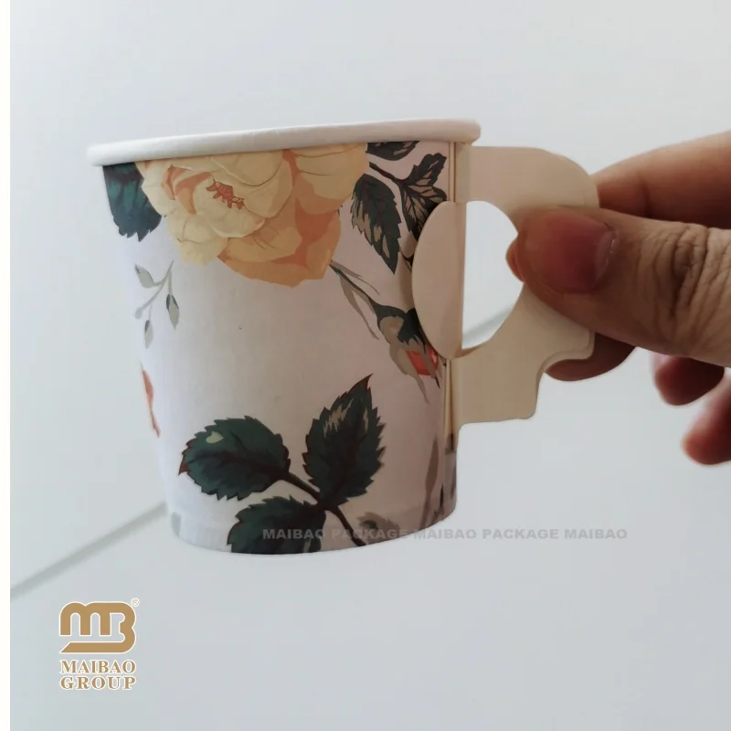 Disposable Paper Cup With Handle Perfect For Hot Drinks Tea & Coffee Handle Paper Cups Custom Printed Paper Cups