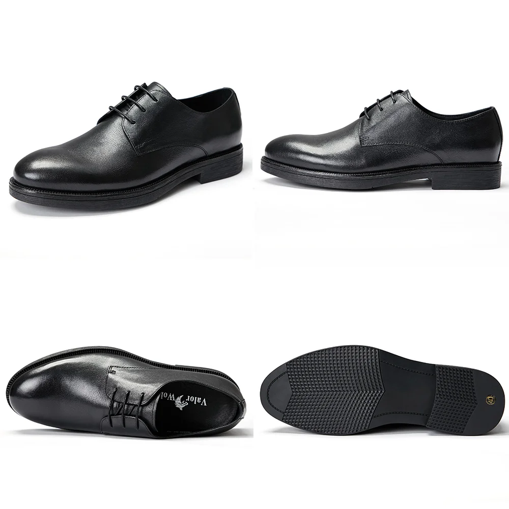 Dress Shoes Office Fashion Fine Leather Small Order Elevate Height Increasing Eyelets Black GENUINE Leather Cow Leather Lace-up
