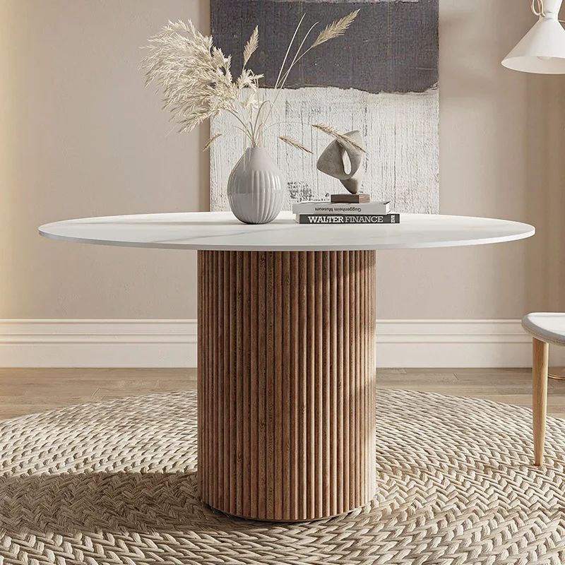 Dreamhause High Quality Round Solid Wood Dining Table Modern Marble Table Light Luxury Tables and Chairs