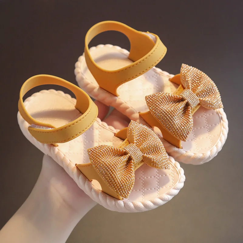 
LK0008 wholesale custom cheap low minimum moq open toe toddler baby children summer princess kids little girl sandal with bow 