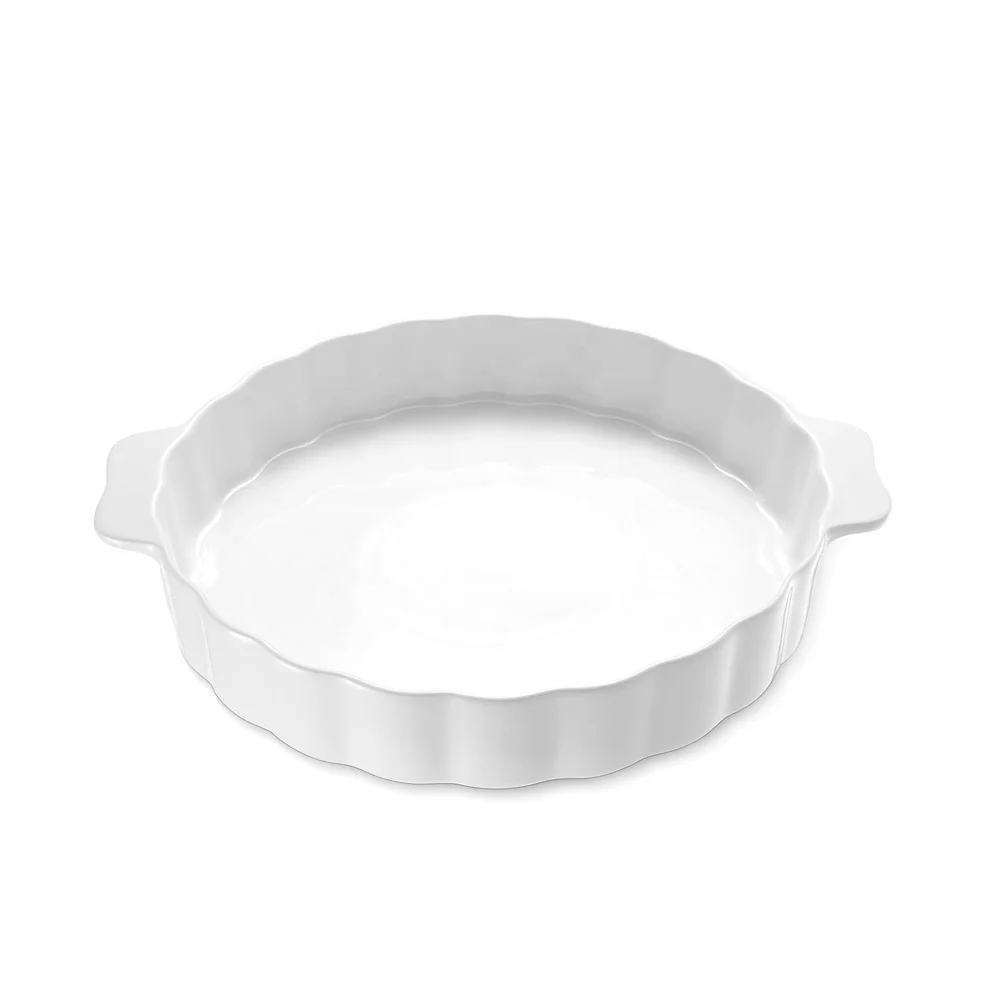 Ceramic Round Shape Bakeware Stoneware Bread Cake Baking Pans Dish Bake Tray with Double Handle