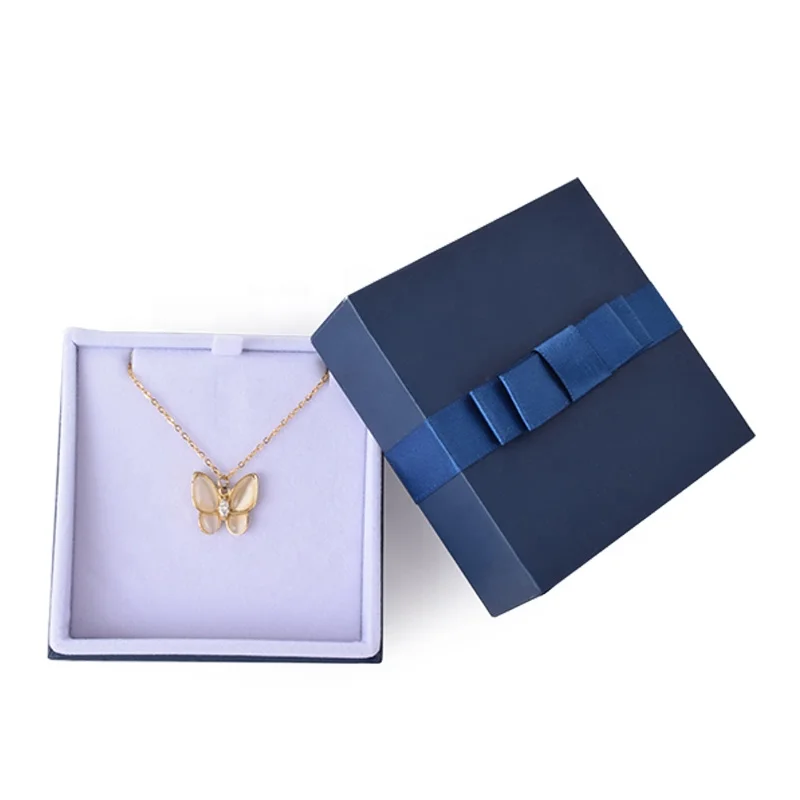 Wholesale custom luxury ring bracelet earring necklace ribbon butterfly box jewelry packaging with logo
