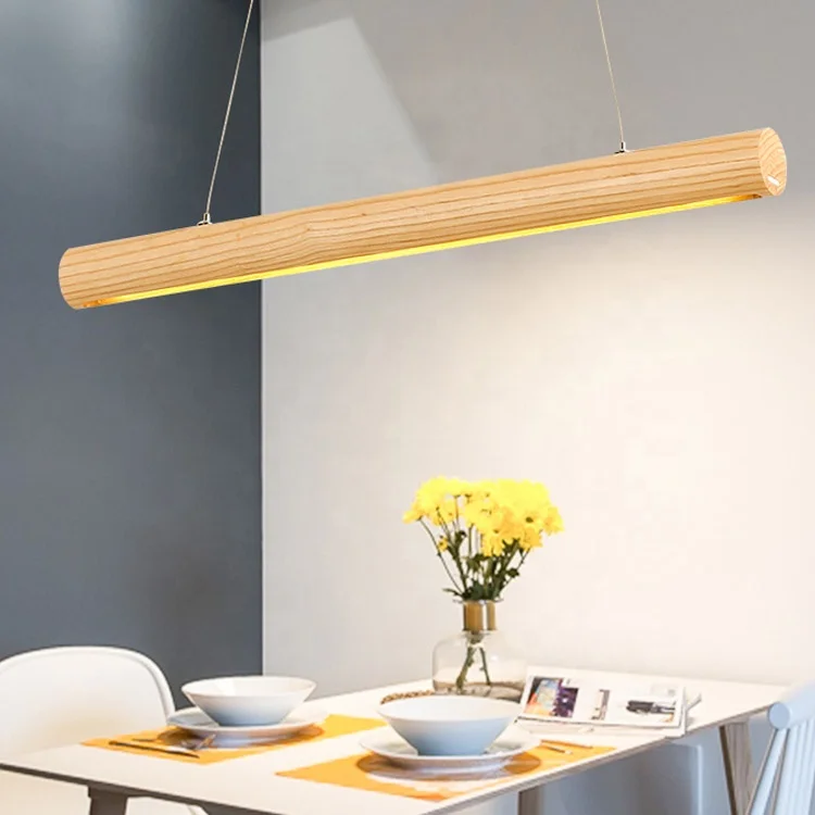 dimmable wood long cylinder 15w office modern luminaire suspension hanging led ceiling pendant light