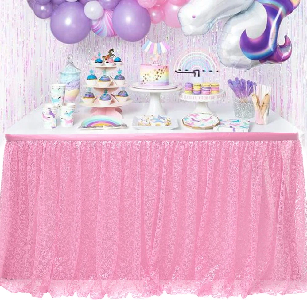 Розовая кружевная Свадебная юбка из полиэстера, скатерть для свадебного стола