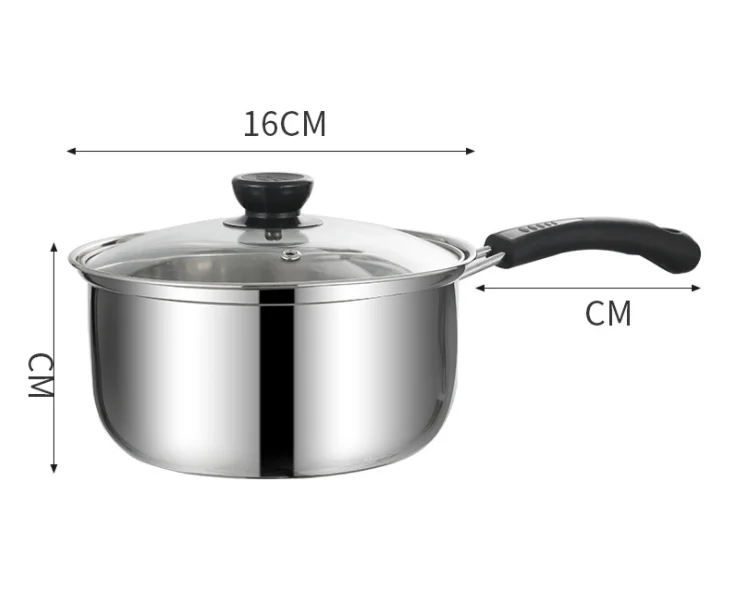 XINCHU High quality 16cm Stainless Steel Milk Pot 304 Steel Sauce Pot With Cover For Cooking Sheep Mi Wth Insulated Heat Handle