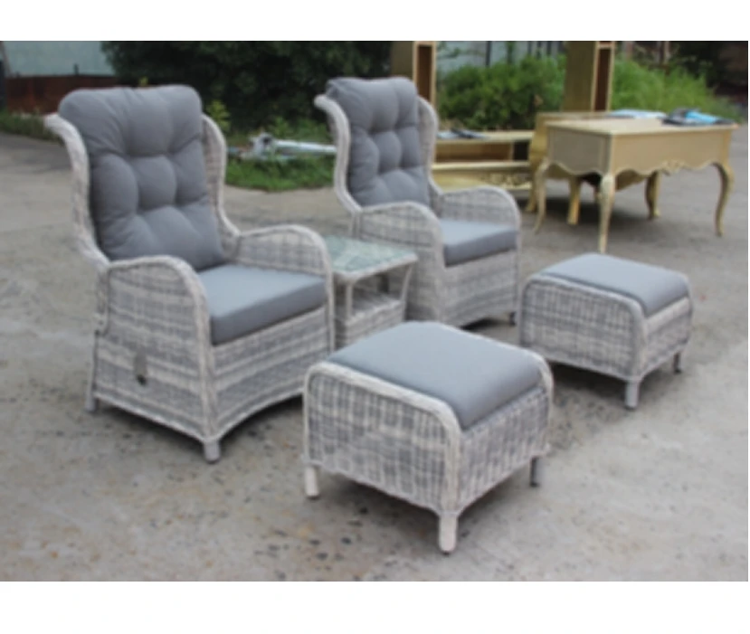 5-Piece Waterproof PE Wicker Material Patio Rattan Recliner Sofa Chair Set for Garden Outdoor Use with Stool