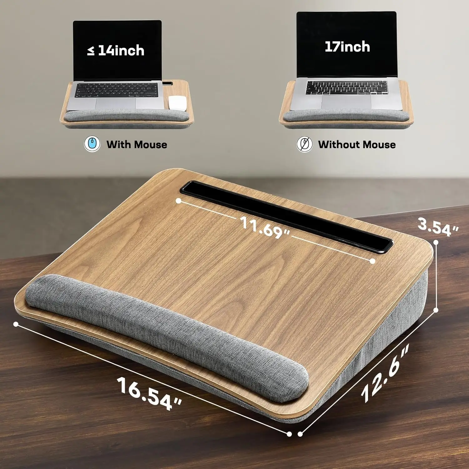 Portable Lap Laptop Desk with Pillow Cushion, Fits up to 15.6 inch Laptop, with Anti-Slip Strip