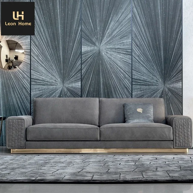 Wholesale price modern living room Italian style luxury gray 3 seater leather sofa set