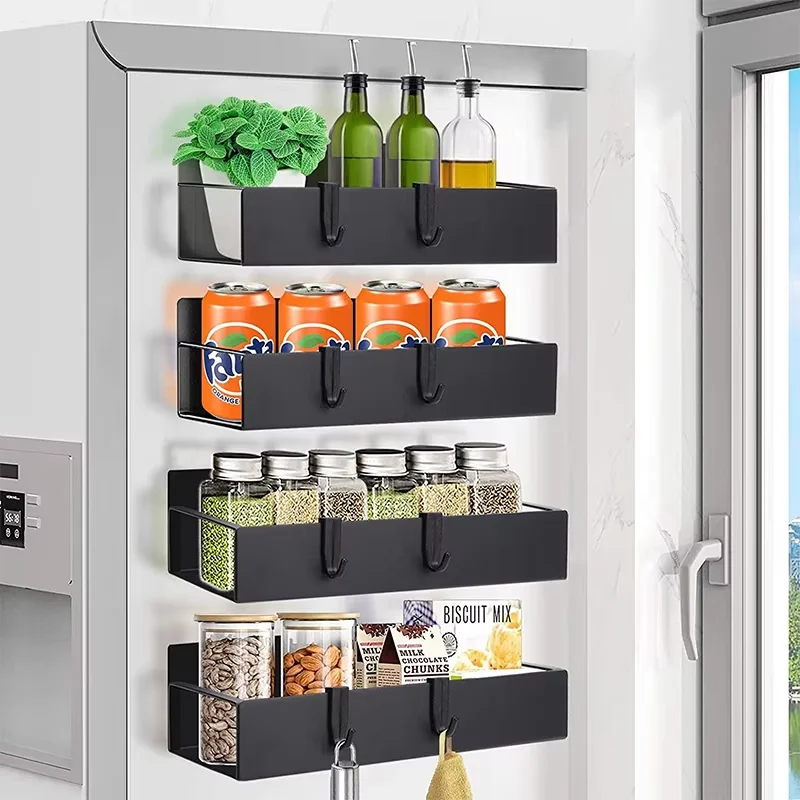 High Quality 2-5 Tier Magnetic Spice Storage Rack Organizer Wholesale Cheap for Kitchen Refrigerator Use Wall Mounted Shelf