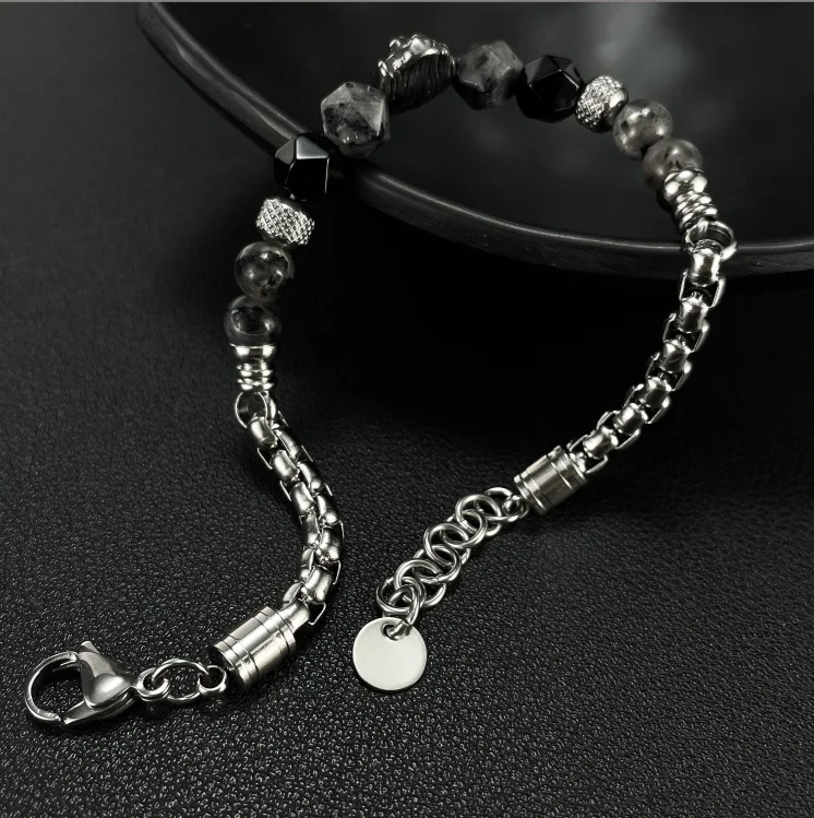 factory stainless steel vintage lion head beads bracelet fashion natural stone beads bracelet hip-hop design for men and women