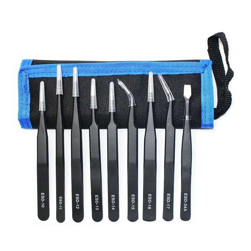 precision rubber tipped stainless steel anti-static tweezer sets esd tweezers series for computer repair tools