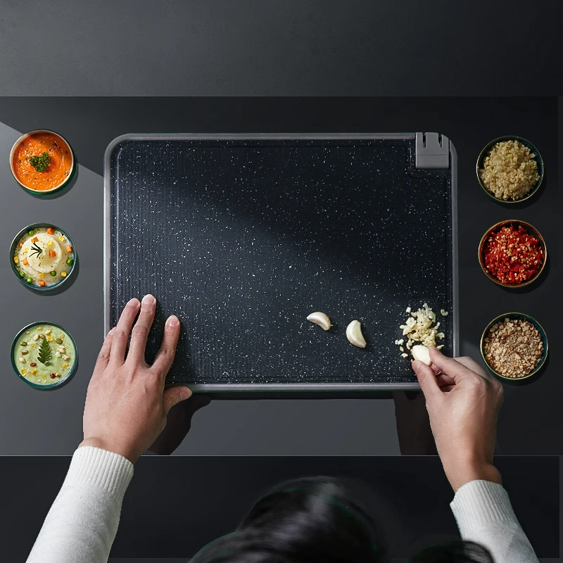 OOU New Arrive Double Sided Portable Sharpener Astm Standard Stainless Steel Cutting Pp Kitchen Large Chopping Board