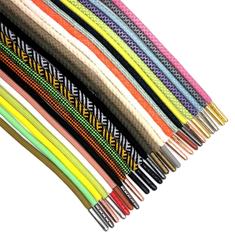 Custom Package Luxury Rope Shoelace Silver Aglets Logo Shoe Lace Woven Sneaker Laces