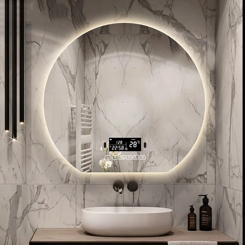 Bathroom Irregular Semicircle Wall Led Half Round Smart Mirror Dimming Defog Led Backlit Mirror With Light