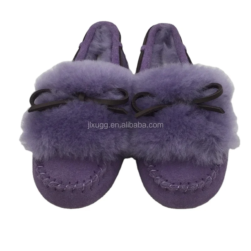 cozy sheepskin softsole Moccasin Slippers purple color