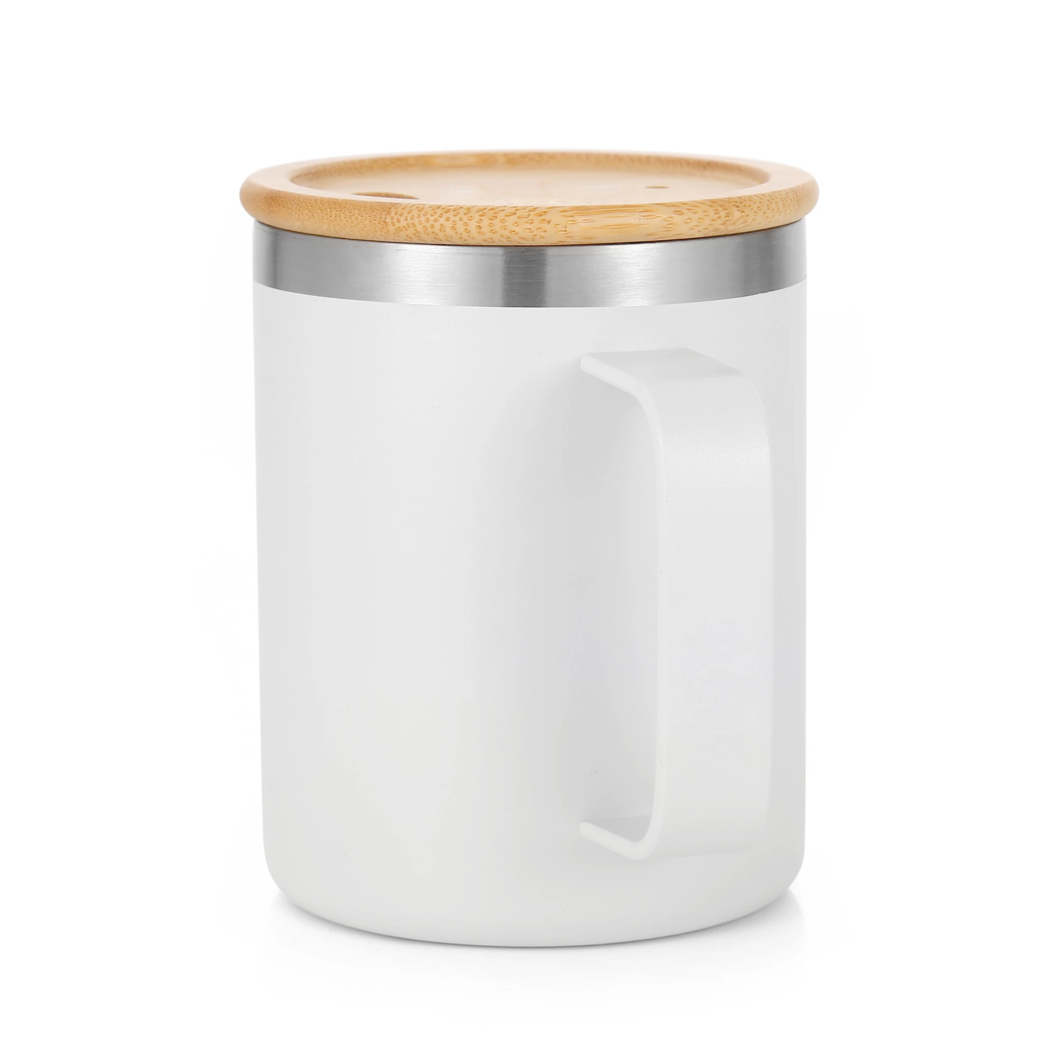 Everich and Tomic Eco-Friendly Custom Color Metal Handle 14oz Coffee Cup Printed Insulated Stainless Steel Bamboo lid Mugs