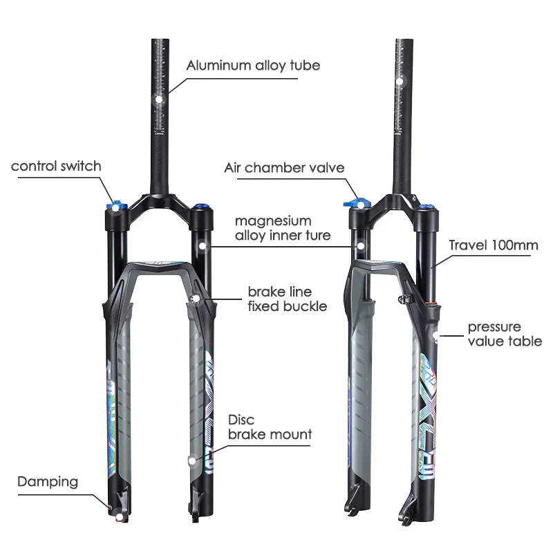  MTB Bicycle Front Fork Suspension Air 27.5/ 29er Inch Mountain Bike 32 RL100mm For