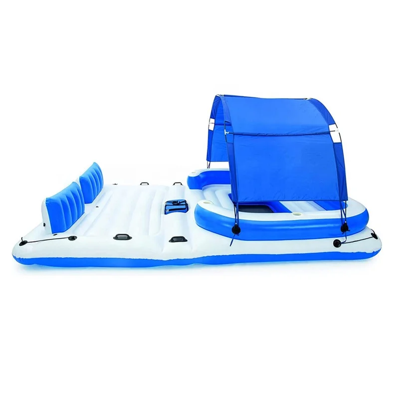 Wholesale 6 people tropical breeze raft large inflatable floating island with detachable sun shade for adults and kids