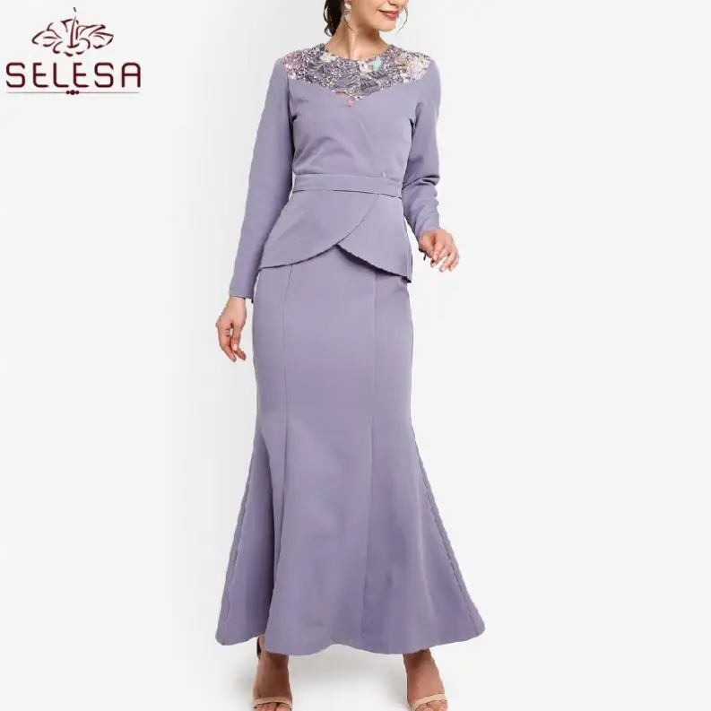 Fashion New Style Cotton Baju Kurung Vietnam Carves Abaya Kaftan Dress Women Trendy Wear Womens Clothing Muslim Sets