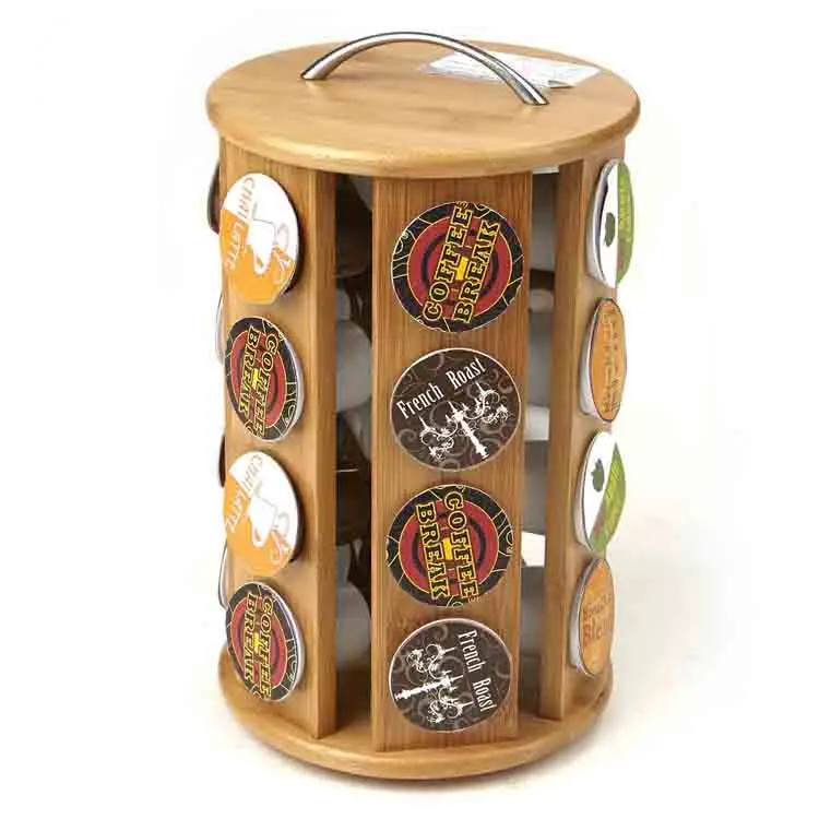 Bamboo Rotating Rack Organizer coffee pod holder and k cup organizer