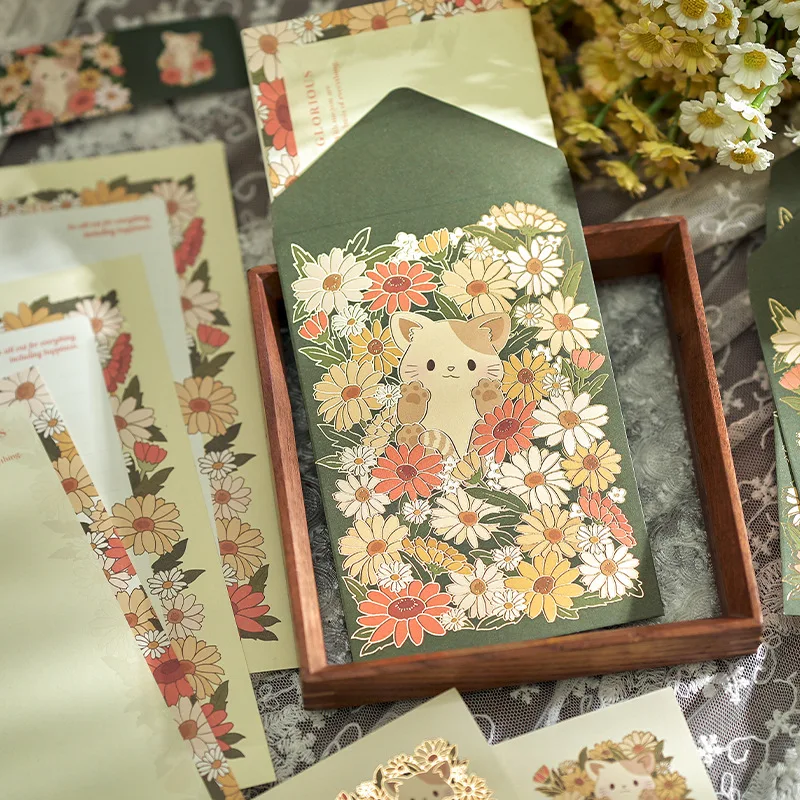 Позолоченный цветок поздравительная открытка конверт набор креативная Романтическая сказка DIY сообщение благословение бумага