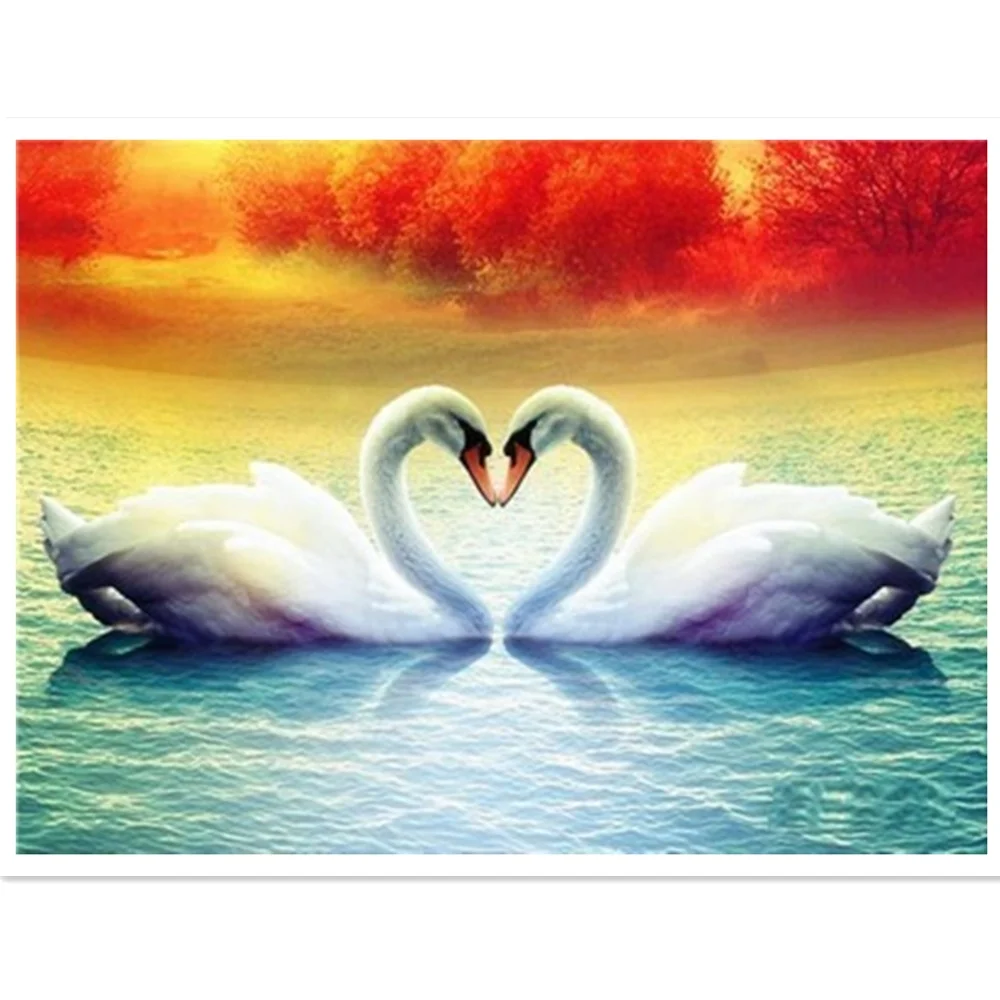 
Hot Cross Stitch Kits Chinese Acrylic Drill Sequin Embroidery Fabric Shinning Beads Two Swans 3D Diamond Painting Made In China 