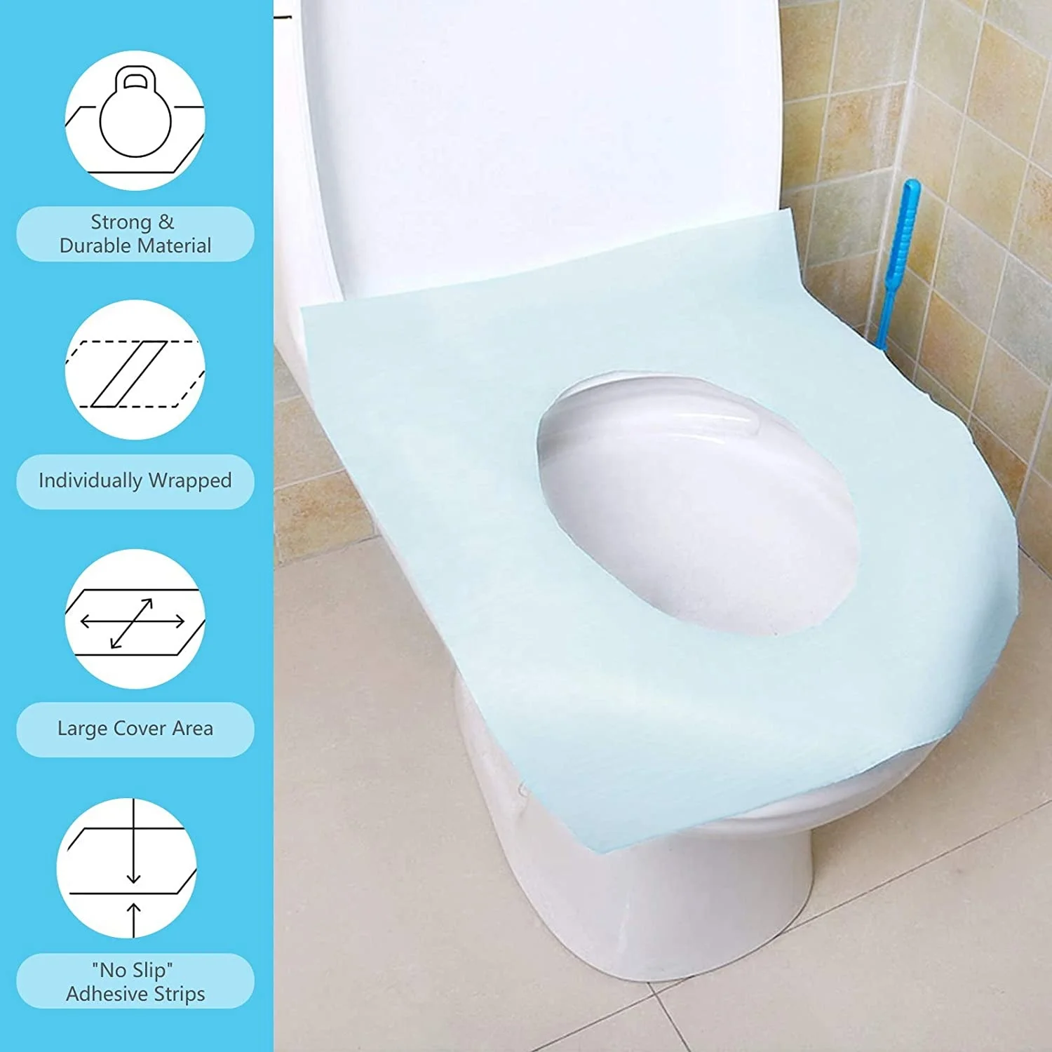 Disposable Waterproof Plastic Blue Toilet Seat Cover Paper