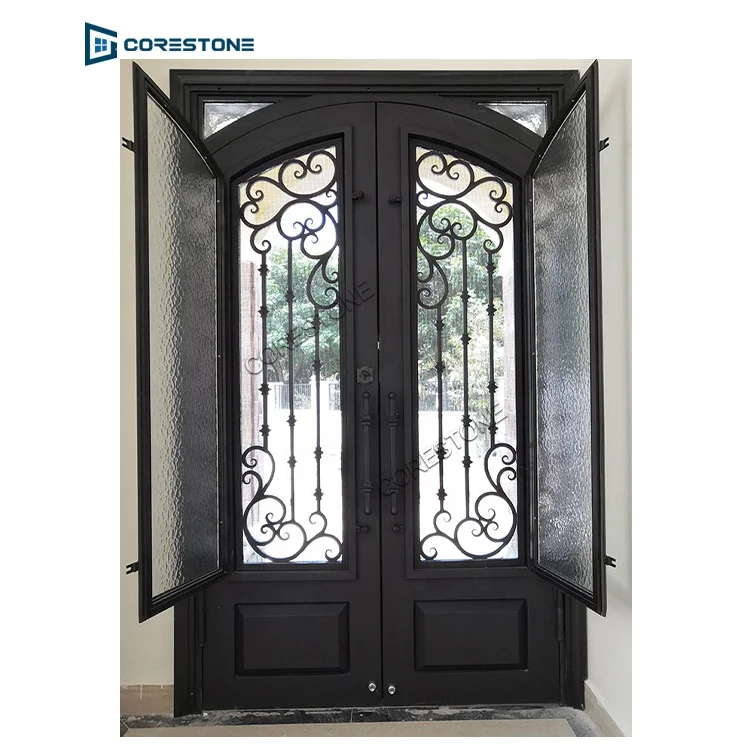 Decorate Arches Wrought Iron Glass Main Door Grill Design For Apartment / Villa