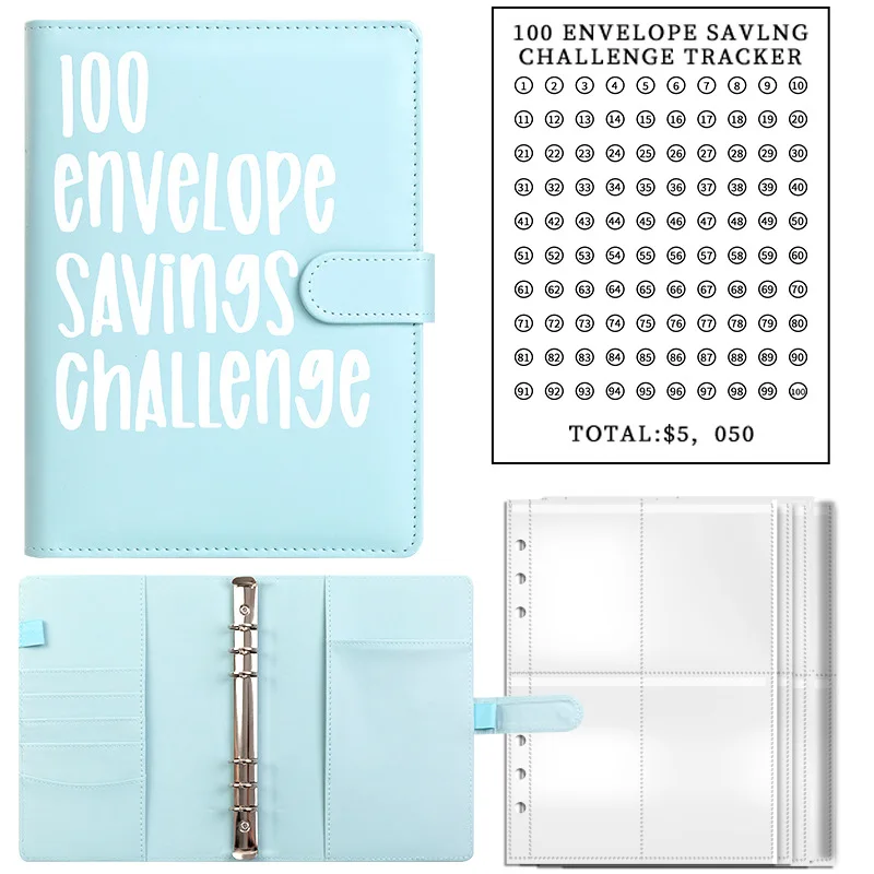 100 envelopes challenge binder Easy and Fun Way to Save Money $5,050 Budget Binder white pink blue 100 envelope challenge