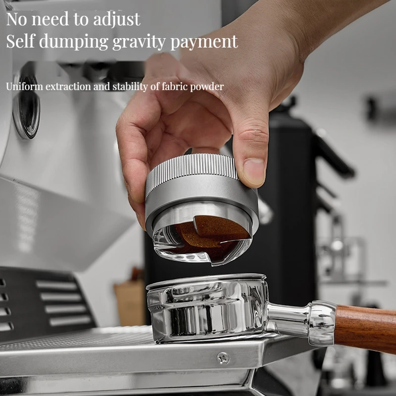 58mm Coffee Distributor with Four Blades Stainless Steel Powder Hammer Press for Barista Use in Cafe Wood Material