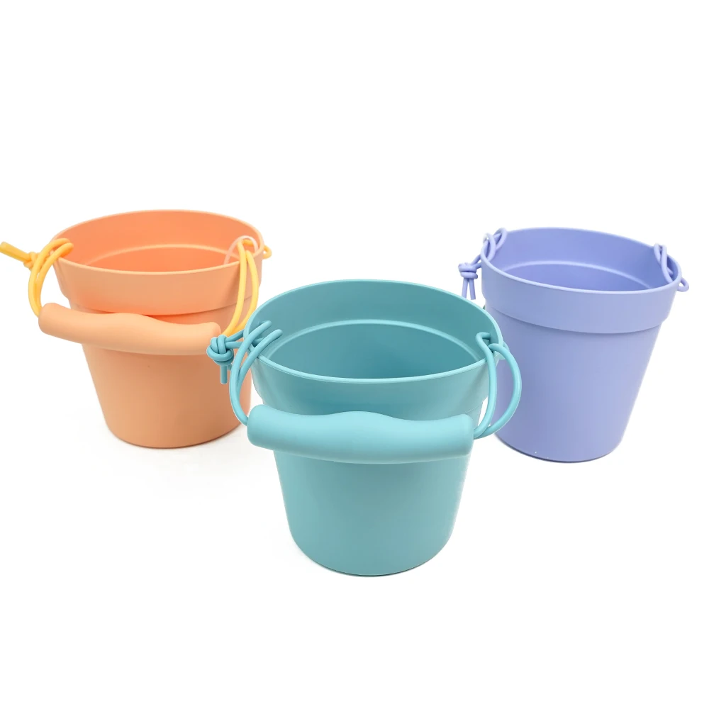 Silicone Foft Bucket Set for Kids Play at Beaches BPA Free Food Grade Silicone Beach Toys for Toddler Custom Prints and Color OK