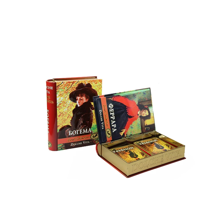 Vintage design metal book shape students gift box  for christmas cookie packaging tin box