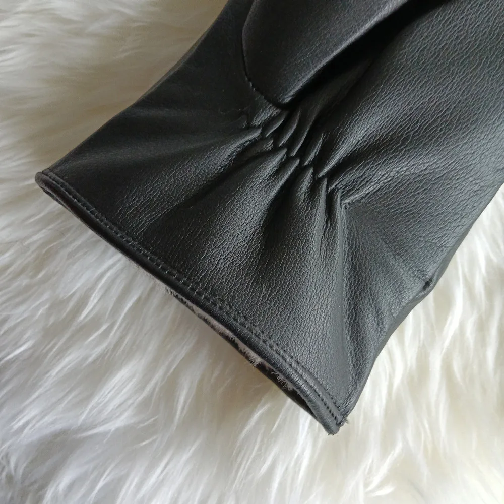 Custom embossed logo waterproof cheap baby hand mittens Shearling fur lined winter cow hide leather gloves & mittens for bike