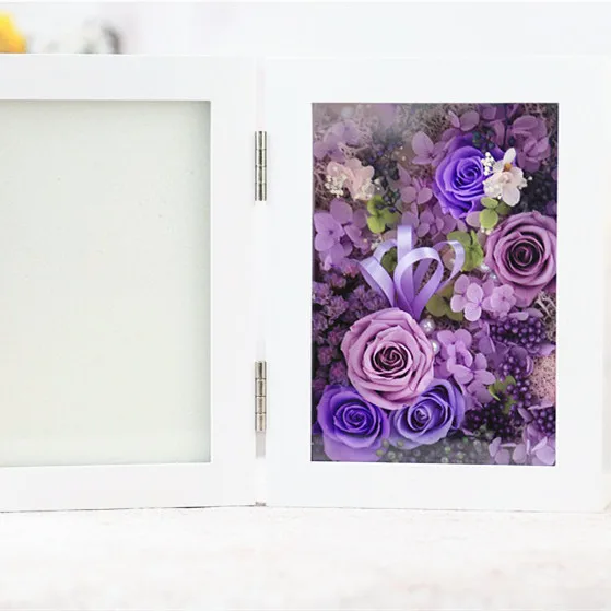 
Photo frame with preserved roses wood photo frame home decorative dried flower in wooden frame 
