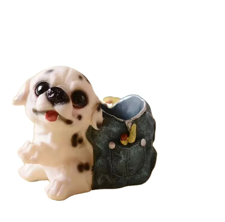 2022 Handmade Lovely Resin Animal Dog Pen Holder Desktop Organizer School Office Stationery Pencil Holder Organizer