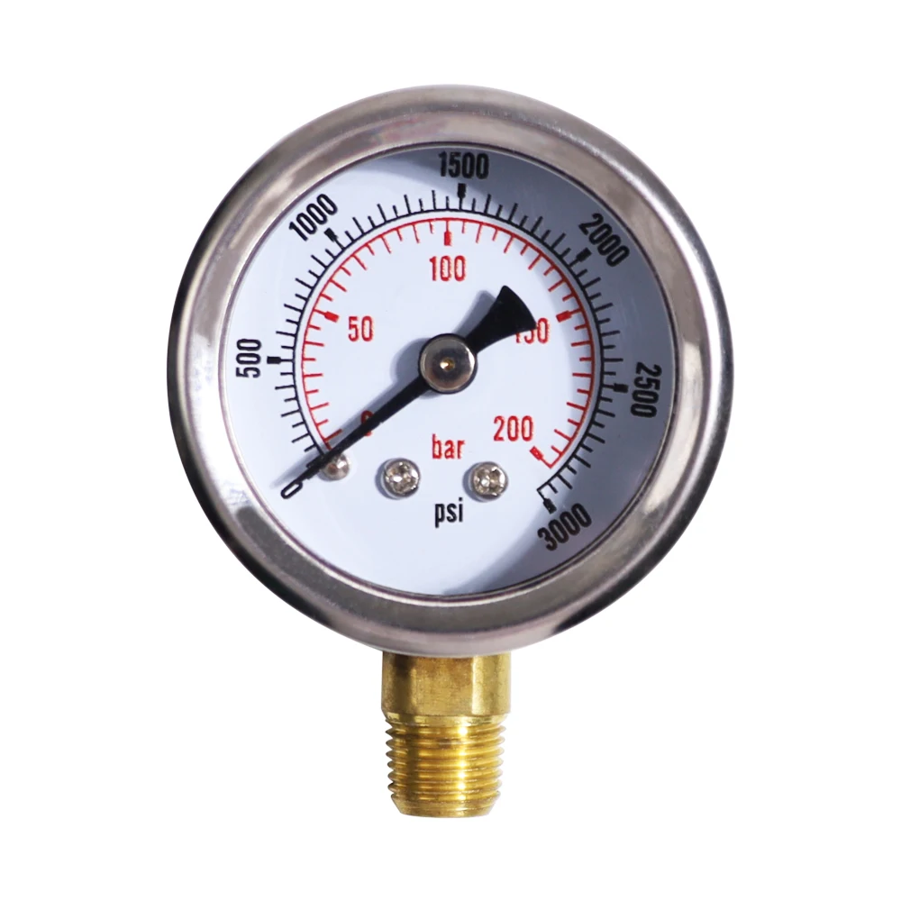 New Copper Silver Double Colour Scale 200bar 3000psi Thread 1/8NPT Diameter 46mm Pressure Gauge for Paintball Gas Insdutry
