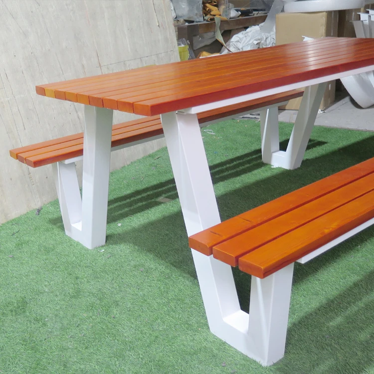 Coffee Shop Fast Food Picnic Tables or Restaurants Outdoor Table with 2 Bench Public Commercial Long Wood