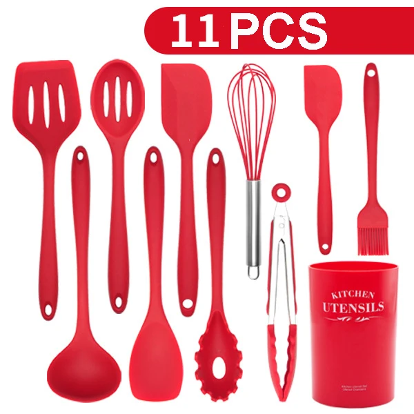 11PC Kitchen Utensils, Silicone Heat-Resistant Non-Stick Kitchen Utensil Set Cooking Tools