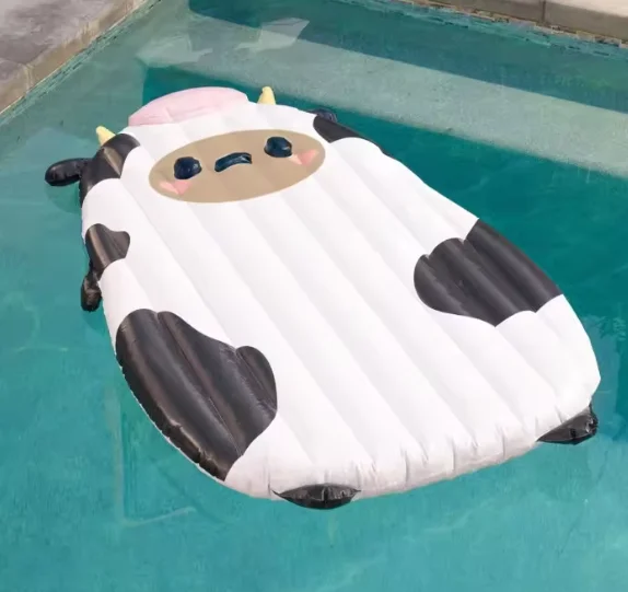 SZ ZHN Custom Summer Holiday Kids Adults Pvc Inflatable Animal Mill Cow Mattress Swimming Pool Floats