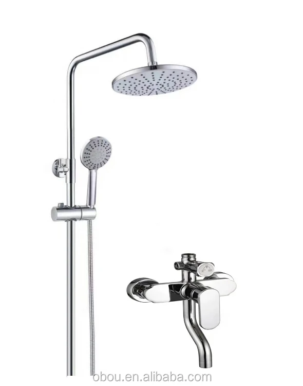 Material Bath and Sink Shower Exposed Faucet System Set Rain Shower Head Low Price Big Discount Brass Chrome Modern Contemporary