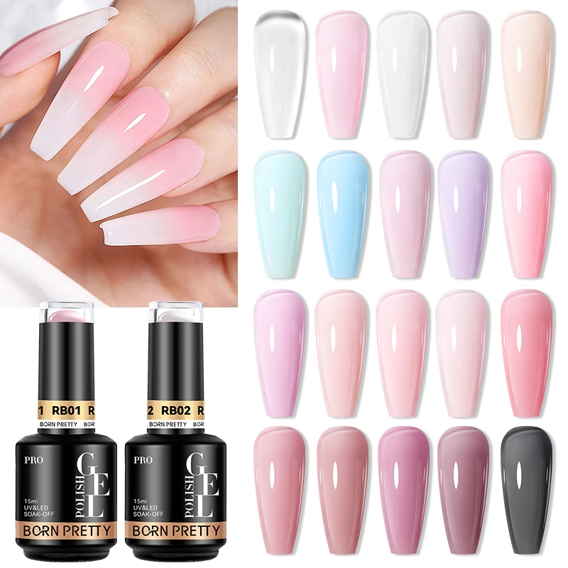 BORN PRETTY PRO 15ml Hema Free Nontoxic Sheer Pink Nude Jelly Colors Elastic Rubber Base UV Gel Nail Polsh for Salon