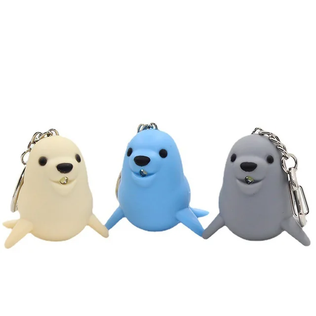 Cartoon Sea Lion LED Flashlight Keychain Marine Animal Plastic Keyring with Sound Effects for Marine Lovers