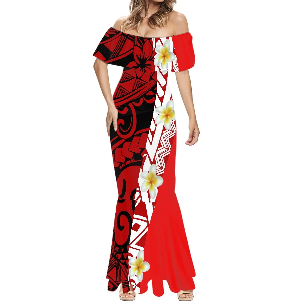 Custom Demand Design Evening Dress Shoulder Ladies Polynesian Tribal Design Wedding Banquet Guest Party Fishtail Evening Dress