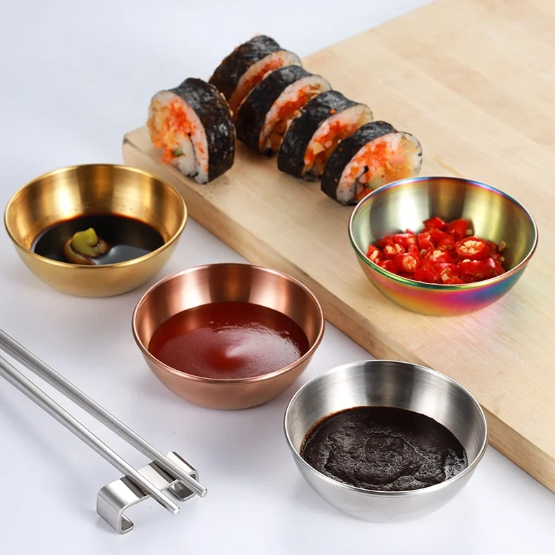 Hot sale Stainless steel round small plate sushi plate home restaurant kitchen dipping sauce plate