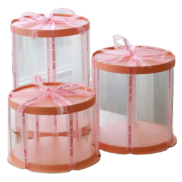 Wholesale pink cake box tall White Clear Round Cake packaging for Wedding Birthday Party gift cake Box